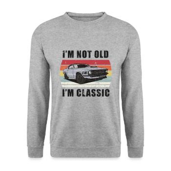 Ich bin nicht alt Ich bin Classic Retro Sunset Muscle Car - Unisex Pullover - Weißgrau meliert - Vorne - Alina (178cm) & Michal (187cm)