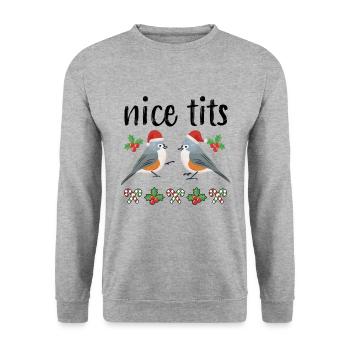 Tufted Titmouse Nice Tits Festive Christmas Birds - Unisex Sweatshirt - salt & pepper - Front - Alina (178cm) & Michal (187cm)