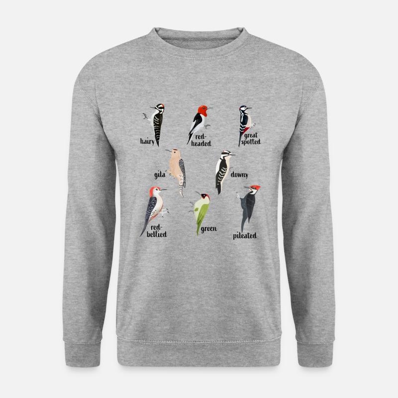 Arten von Specht Vogelbeobachtung Geschenk - Unisex Pullover - Weißgrau meliert