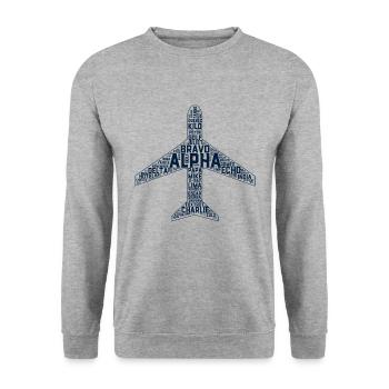 Flugzeug fliegen phonetisches Alphabet Geschenk - Unisex Pullover - Weißgrau meliert - Vorne - Alina (178cm) & Michal (187cm)