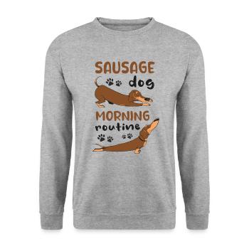 Sausage Dog morning routine funny gift - Unisex Sweatshirt - salt & pepper - Front - Alina (178cm) & Michal (187cm)