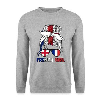 Moitié Anglais Moitié Français Fille France Angleterre Drapeau - Sweat-shirt Unisexe - gris chiné - Devant - Alina (178cm) & Michal (187cm)