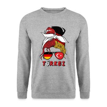 Moitié Allemand Moitié Turc Fille Allemagne Turquie - Sweat-shirt Unisexe - gris chiné - Devant - Alina (178cm) & Michal (187cm)