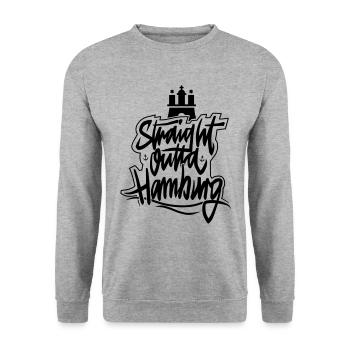 Straight Outta Hamburg - Vektor schwarz - Unisex Pullover - Weißgrau meliert - Vorne - Alina (178cm) & Michal (187cm)