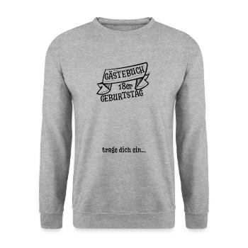 18. Geburtstag Gästebuch Geschenkidee - Unisex Pullover - Weißgrau meliert - Vorne - Alina (178cm) & Michal (187cm)