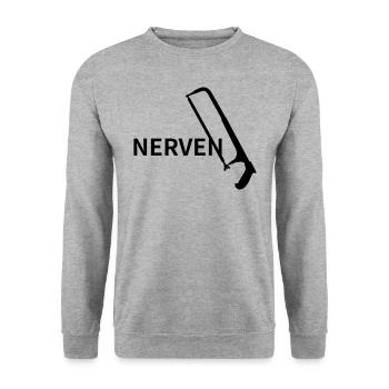 Nervensäge Nerven Säge Vector Farbe frei wählbar - Unisex Pullover - Weißgrau meliert - Vorne - Alina (178cm) & Michal (187cm)
