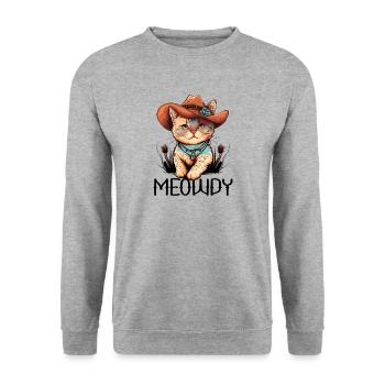 Meowdy Katze Howdy Meme Western Cowboy Kätzchen - Unisex Pullover - Weißgrau meliert - Vorne - Alina (178cm) & Michal (187cm)