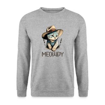 Meowdy Katze Howdy Meme Western Cowboy Kätzchen - Unisex Pullover - Weißgrau meliert - Vorne - Alina (178cm) & Michal (187cm)