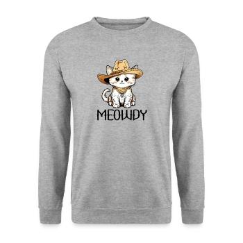 Meowdy Katze Howdy Meme Western Cowboy Kätzchen - Unisex Pullover - Weißgrau meliert - Vorne - Alina (178cm) & Michal (187cm)