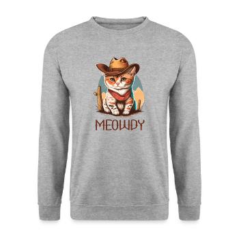 Meowdy Katze Howdy Meme Western Cowboy Kätzchen - Unisex Pullover - Weißgrau meliert - Vorne - Alina (178cm) & Michal (187cm)