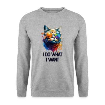I Do What I Want Katze mit Sonnenbrille - Unisex Pullover - Weißgrau meliert - Vorne - Alina (178cm) & Michal (187cm)