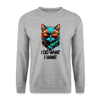 I Do What I Want Katze mit Sonnenbrille - Unisex Pullover - Weißgrau meliert - Vorne - Alina (178cm) & Michal (187cm)