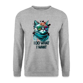I Do What I Want Katze mit Sonnenbrille - Unisex Pullover - Weißgrau meliert - Vorne - Alina (178cm) & Michal (187cm)