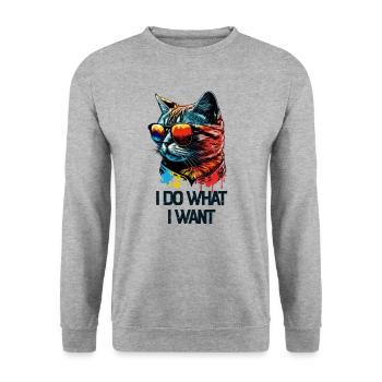 I Do What I Want Katze mit Sonnenbrille - Unisex Pullover - Weißgrau meliert - Vorne - Alina (178cm) & Michal (187cm)
