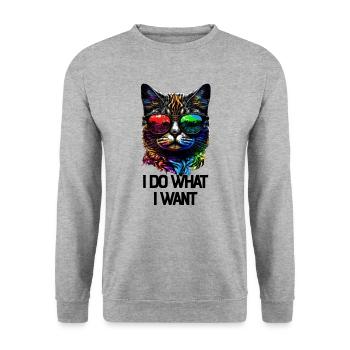 I Do What I Want Katze mit Sonnenbrille - Unisex Pullover - Weißgrau meliert - Vorne - Alina (178cm) & Michal (187cm)