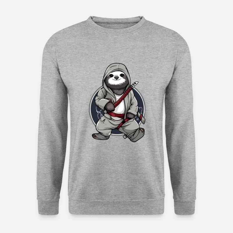 Mako, das Ninja-Faultier - Unisex Pullover - Weißgrau meliert