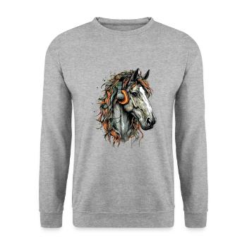 Koni, das audiophile Pferd - Unisex Pullover - Weißgrau meliert - Vorne - Alina (178cm) & Michal (187cm)