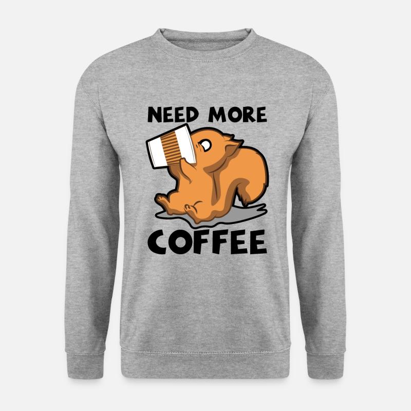 Kaffee, Streifenhörnchen, Müde, Montag, Büro Humor - Unisex Pullover - Weißgrau meliert