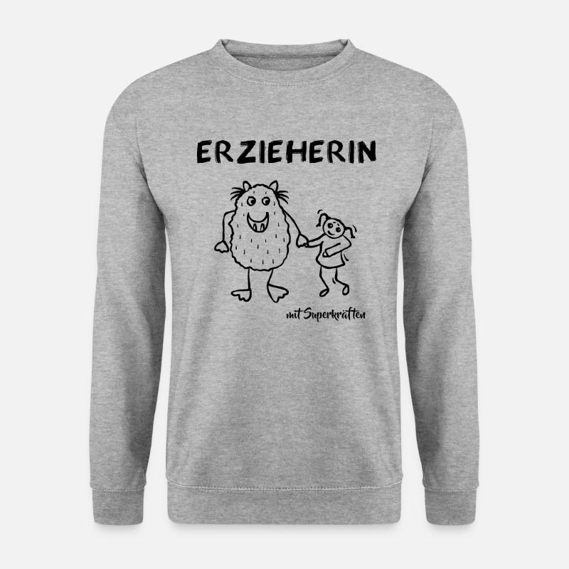 Erzieherin - Freundliches Monster mit Kind - Unisex Pullover - Weißgrau meliert