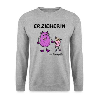 Erzieherin mit Superkräften - Monster Fantasy - Unisex Pullover - Weißgrau meliert - Vorne - Alina (178cm) & Michal (187cm)