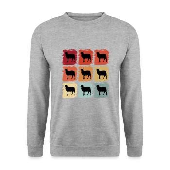Retro Pop Art Schaf Haustier Geschenkidee - Unisex Pullover - Weißgrau meliert - Vorne - Alina (178cm) & Michal (187cm)