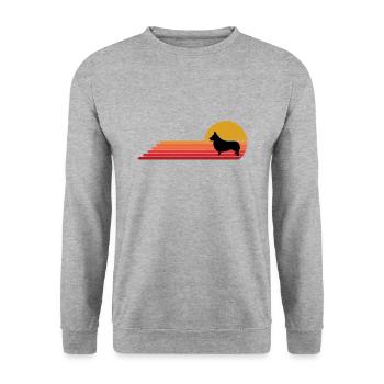 Corgi Hund Retro Vintage Geschenkidee - Unisex Pullover - Weißgrau meliert - Vorne - Alina (178cm) & Michal (187cm)