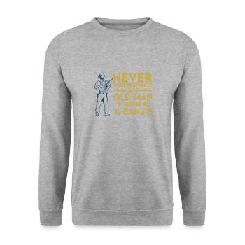 Unterschätze Niemals Einen Alten Mann Banjo - Unisex Pullover - Weißgrau meliert - Vorne - Alina (178cm) & Michal (187cm)
