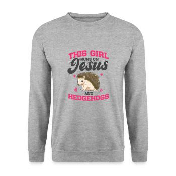 Animal Lover This Girl Runs On Jesus And Hedgehogs - Unisex Sweatshirt - salt & pepper - Front - Alina (178cm) & Michal (187cm)