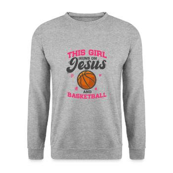 Slam Dunk Cette fille court sur Jésus et le basket-ball - Sweat-shirt Unisexe - gris chiné - Devant - Alina (178cm) & Michal (187cm)