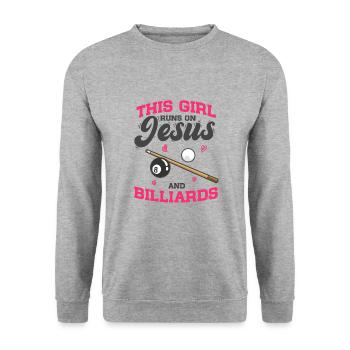 Piscine 8 Cette fille court sur Jésus et le billard - Sweat-shirt Unisexe - gris chiné - Devant - Alina (178cm) & Michal (187cm)