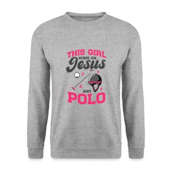 Polo Sports équestres Cette fille court sur Jésus et Polo - Sweat-shirt Unisexe - gris chiné - Devant - Alina (178cm) & Michal (187cm)