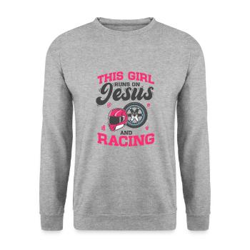 Course de voiture cette fille court sur Jésus et la course - Sweat-shirt Unisexe - gris chiné - Devant - Alina (178cm) & Michal (187cm)