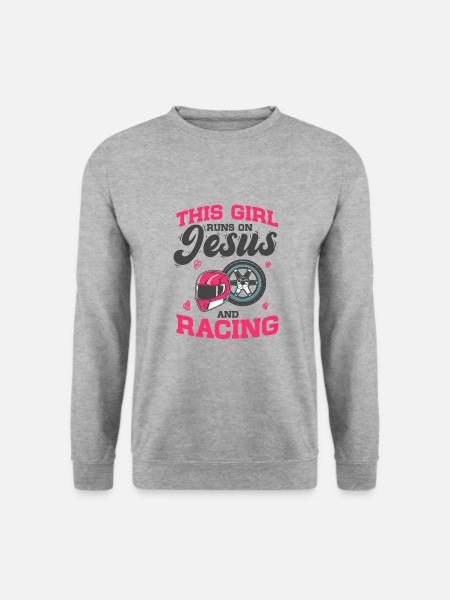Autorennen This Girl Runs On Jesus And Racing - Unisex Pullover - Weißgrau meliert