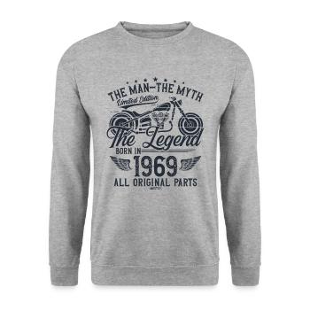 1969 Vintage homme mythe légende moto - Sweat-shirt Unisexe - gris chiné - Devant - Alina (178cm) & Michal (187cm)