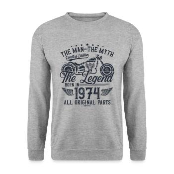 1974 Vintage homme mythe légende moto - Sweat-shirt Unisexe - gris chiné - Devant - Alina (178cm) & Michal (187cm)