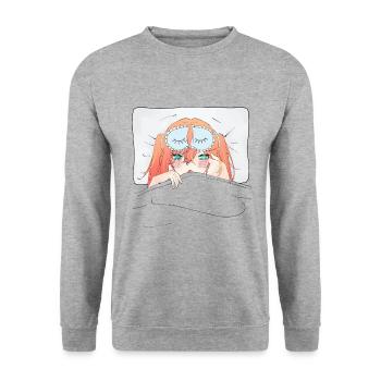Chemise de nuit Anime Otaku Weeb Kawaii - Sweat-shirt Unisexe - gris chiné - Devant - Alina (178cm) & Michal (187cm)