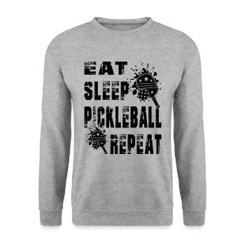 "Pickleball T-Shirt" 2 - Sweat-shirt Unisexe - gris chiné - Devant - Alina (178cm) & Michal (187cm)