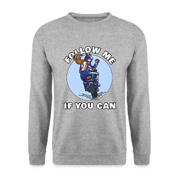 Biker Girl Follow me if you can T-Shirt - Unisex Pullover - Weißgrau meliert - Vorne - Alina (178cm) & Michal (187cm)