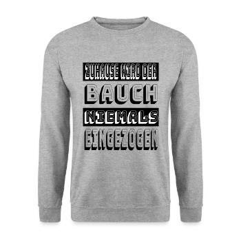 Zuhause wird der Bauch niemals eingezogen - Unisex Pullover - Weißgrau meliert - Vorne - Alina (178cm) & Michal (187cm)