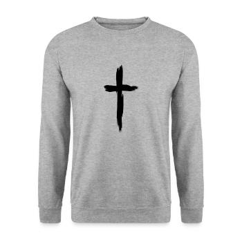 Croix Christianisme Religion Noir - Sweat-shirt Unisexe - gris chiné - Devant - Alina (178cm) & Michal (187cm)