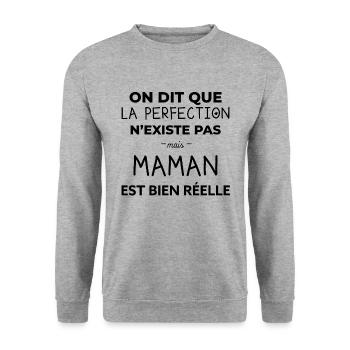 Maman est la perfection - Cadeau fête des mères - Sweat-shirt Unisexe - gris chiné - Devant - Alina (178cm) & Michal (187cm)