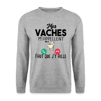 Vache Vaches Agriculteur Agriculture Agricultrice - Sweat-shirt Unisexe - gris chiné - Devant - Alina (178cm) & Michal (187cm)