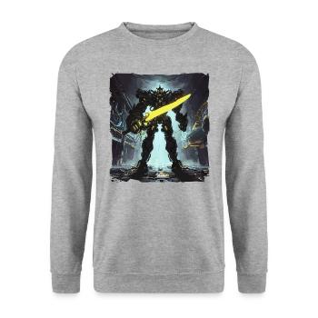 Futuristic Cyberpunk Mech Warrior Sci Fi Robot - Unisex Sweatshirt - salt & pepper - Front - Alina (178cm) & Michal (187cm)