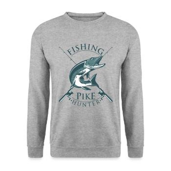 Brochet Pêcher Pike Hunter Fishing - Sweat-shirt Unisexe - gris chiné - Devant - Alina (178cm) & Michal (187cm)