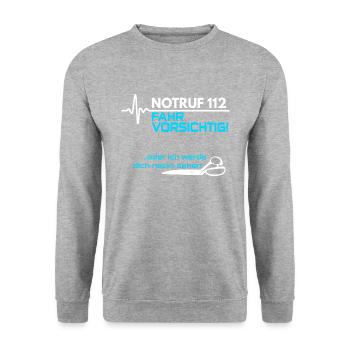 Notruf 112 Sanitäter - Unisex Pullover - Weißgrau meliert - Vorne - Alina (178cm) & Michal (187cm)