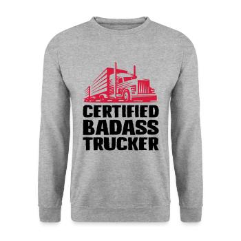 Certified badass trucker - Unisex Sweatshirt - salt & pepper - Front - Alina (178cm) & Michal (187cm)