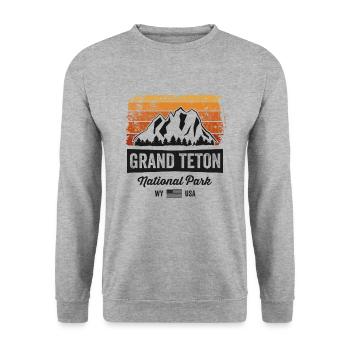 Vintage Grand Teton National Park TShirt Wyoming - Sweat-shirt Unisexe - gris chiné - Devant - Alina (178cm) & Michal (187cm)