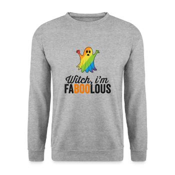 Hexe ich bin Faboolous (Fabelhaft) Halloween TShirt - Unisex Pullover - Weißgrau meliert - Vorne - Alina (178cm) & Michal (187cm)