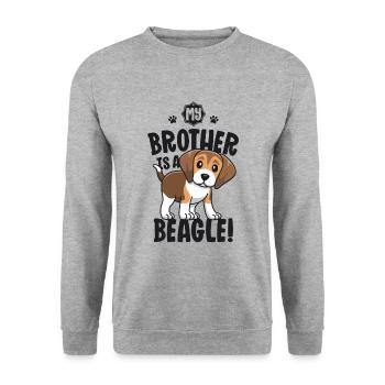 Mein Bruder ist ein Beagle Shirts für Kinder Mädchen Hund - Unisex Pullover - Weißgrau meliert - Vorne - Alina (178cm) & Michal (187cm)