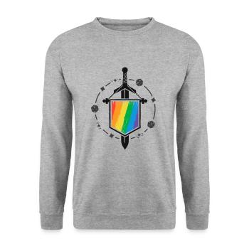Gay Gaymer Geek Pride Asex Gamer LGBT Bouclier d’épée - Sweat-shirt Unisexe - gris chiné - Devant - Alina (178cm) & Michal (187cm)
